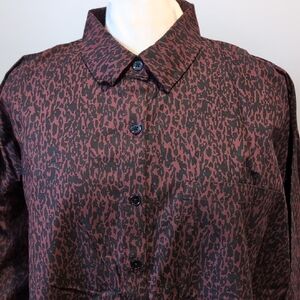 Simons Burgundy Leopard Print Tunic Blouse